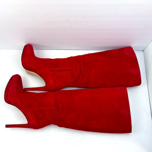 NINE WEST WOMENS RICKY KNEE-HIGH BOOTS, UPPER LEATHER, RED SUEDE, SIZE 10.5 M - Picture 1 of 15